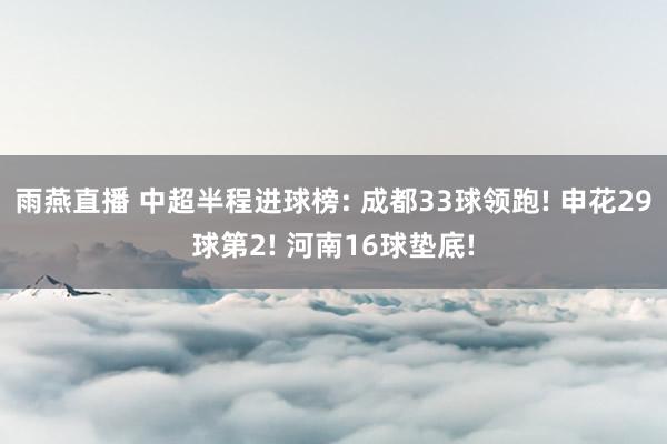 雨燕直播 中超半程进球榜: 成都33球领跑! 申花29球第2! 河南16球垫底!