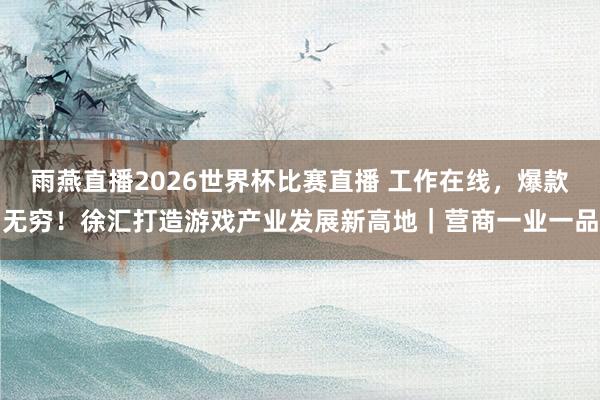 雨燕直播2026世界杯比赛直播 工作在线，爆款无穷！徐汇打造游戏产业发展新高地｜营商一业一品