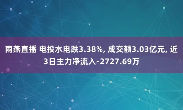 雨燕直播 电投水电跌3.38%, 成交额3.03亿元, 近3日主力净流入-2727.69万