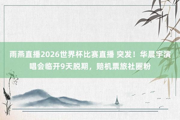 雨燕直播2026世界杯比赛直播 突发！华晨宇演唱会临开9天脱期，赔机票旅社圈粉