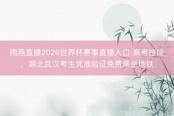 雨燕直播2026世界杯赛事直播入口 高考技能，湖北武汉考生凭准验证免费乘坐地铁