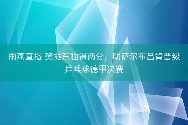 雨燕直播 樊振东独得两分，助萨尔布吕肯晋级乒乓球德甲决赛