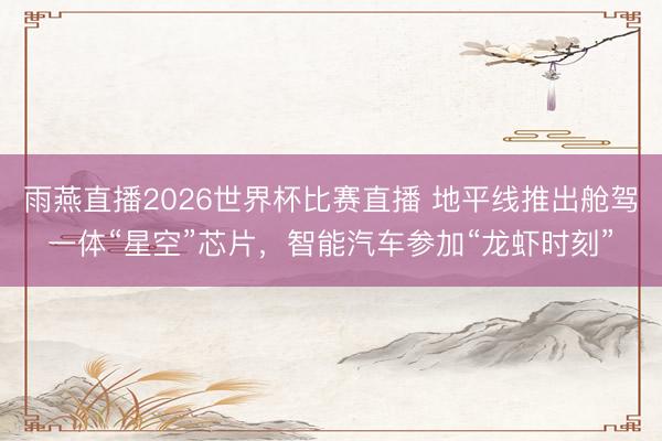 雨燕直播2026世界杯比赛直播 地平线推出舱驾一体“星空”芯片，智能汽车参加“龙虾时刻”
