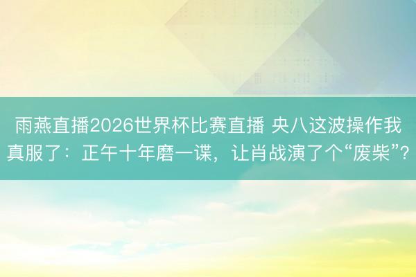 雨燕直播2026世界杯比赛直播 央八这波操作我真服了：正午十年磨一谍，让肖战演了个“废柴”？